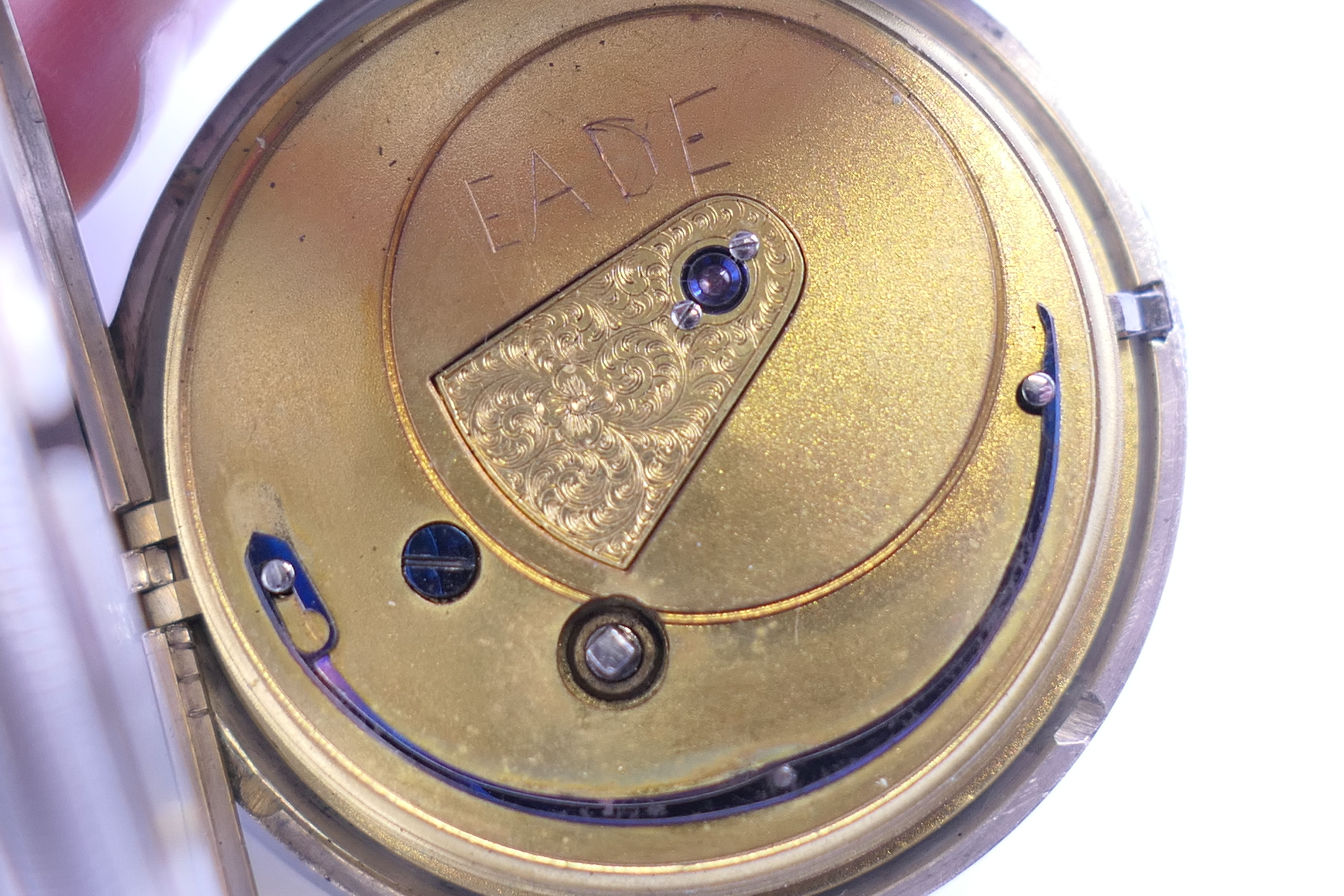 A silver full hunter pocket watch, hallmarked for London 1881. 5 cm diameter. - Image 8 of 9
