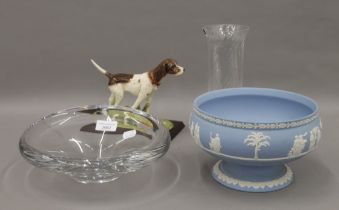 A boxed Wedgwood Jasperware bowl, a boxed Royal Doulton pointer,