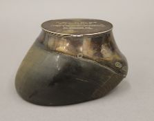 A silver mounted hoof formed as a stamp box, inscribed ''Spionkop'' September 22nd 1900 R.H.M.R.