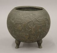 A Chinese bronze censer (lacking lid). 13.5 cm high.