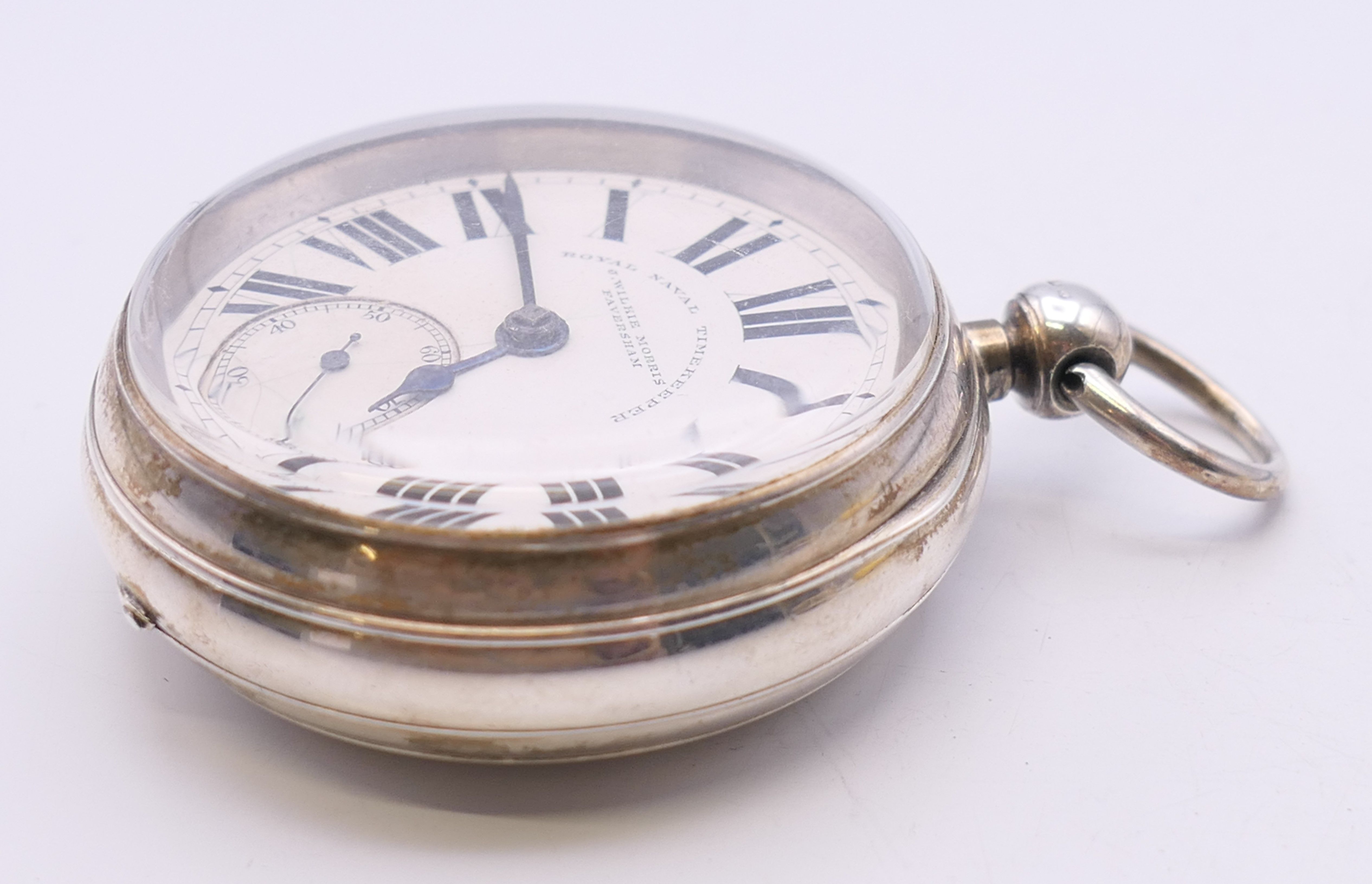 A J Wilkie Morris of Faversham Royal Naval Timekeeper silver pocket watch, hallmarked Chester 1893. - Bild 4 aus 7