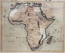 A 19th century hand embellished map of Africa, framed and glazed. 40 x 32.5 cm overall.