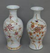 A pair of 19th century Chinese vases decorated with flowers. 43.5 cm high.