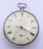 A Cooper of Colchester silver cased open face pocket watch. 5.25 cm diameter.