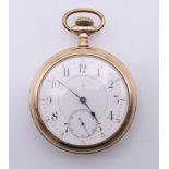A Thomas Eaton gold filled open faced pocket watch, serial number 2210573. 5 cm diameter.