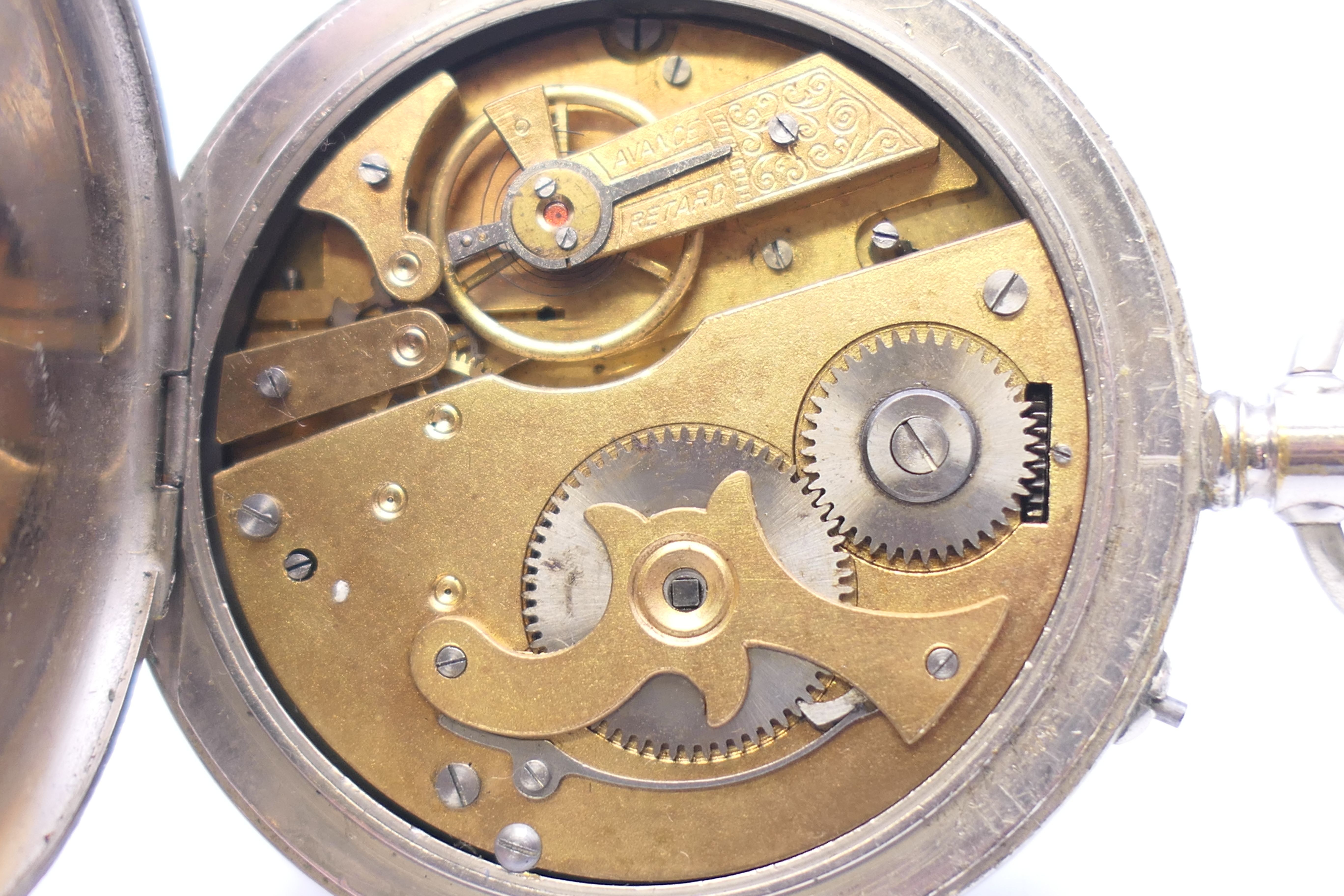 A Remontoir Perfectionne silver plated Goliath pocket watch. 6.5 cm diameter. - Image 5 of 5