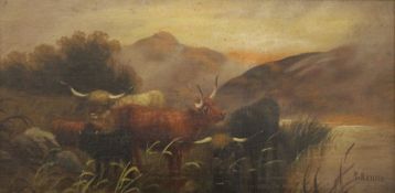 A pair of Victorian Sheep and Highland Cattle Scenes, oils on canvas, each signed R Moulle?,