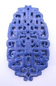 A Chinese carved lapis pendant. 9 cm high.