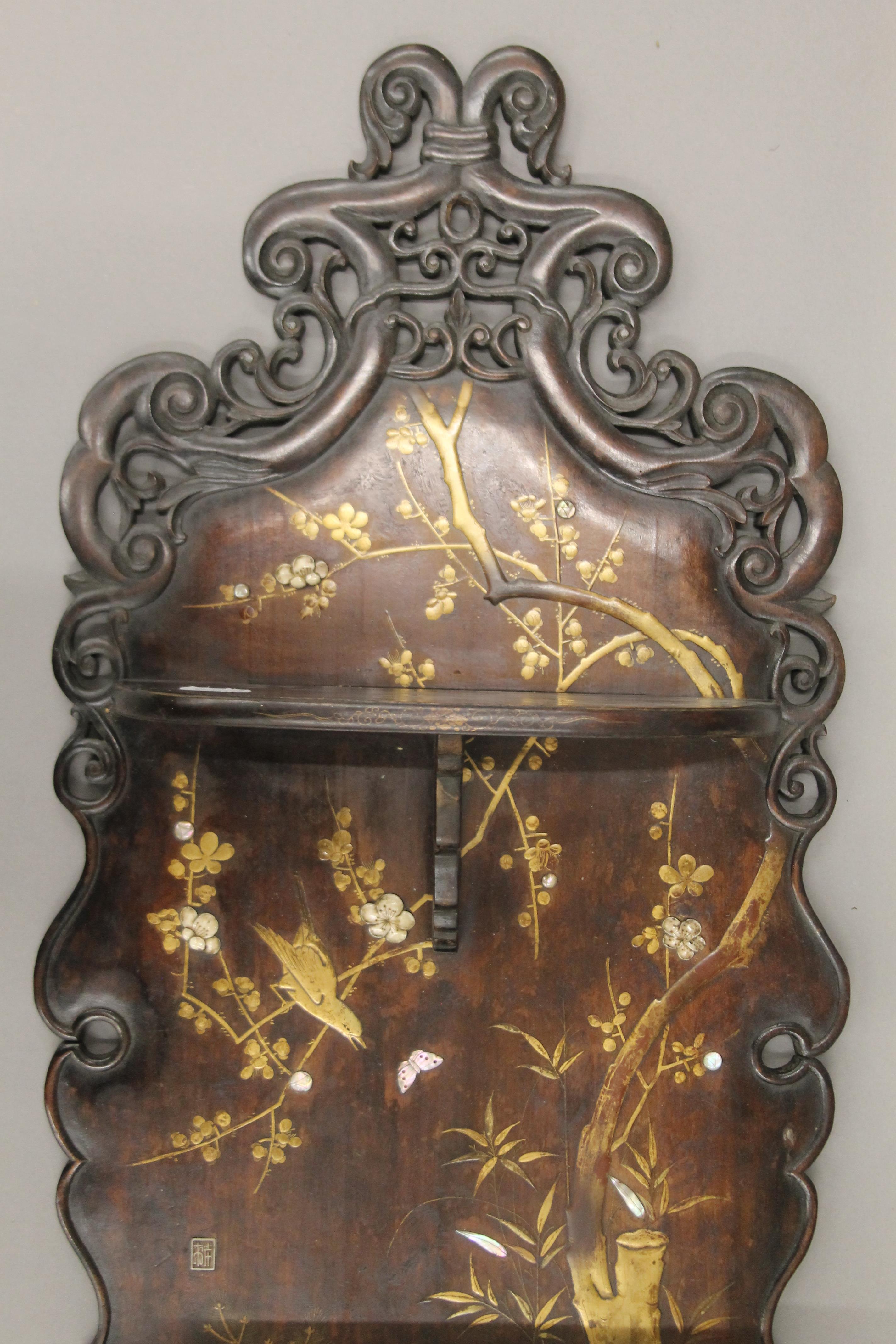 A 19th century shibayama carved wall hanging unit. 75 cm high. - Image 2 of 6