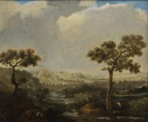 18TH CENTURY SCHOOL, Rural Scene, oil on canvas, framed. 29.5 x 24.5 cm.