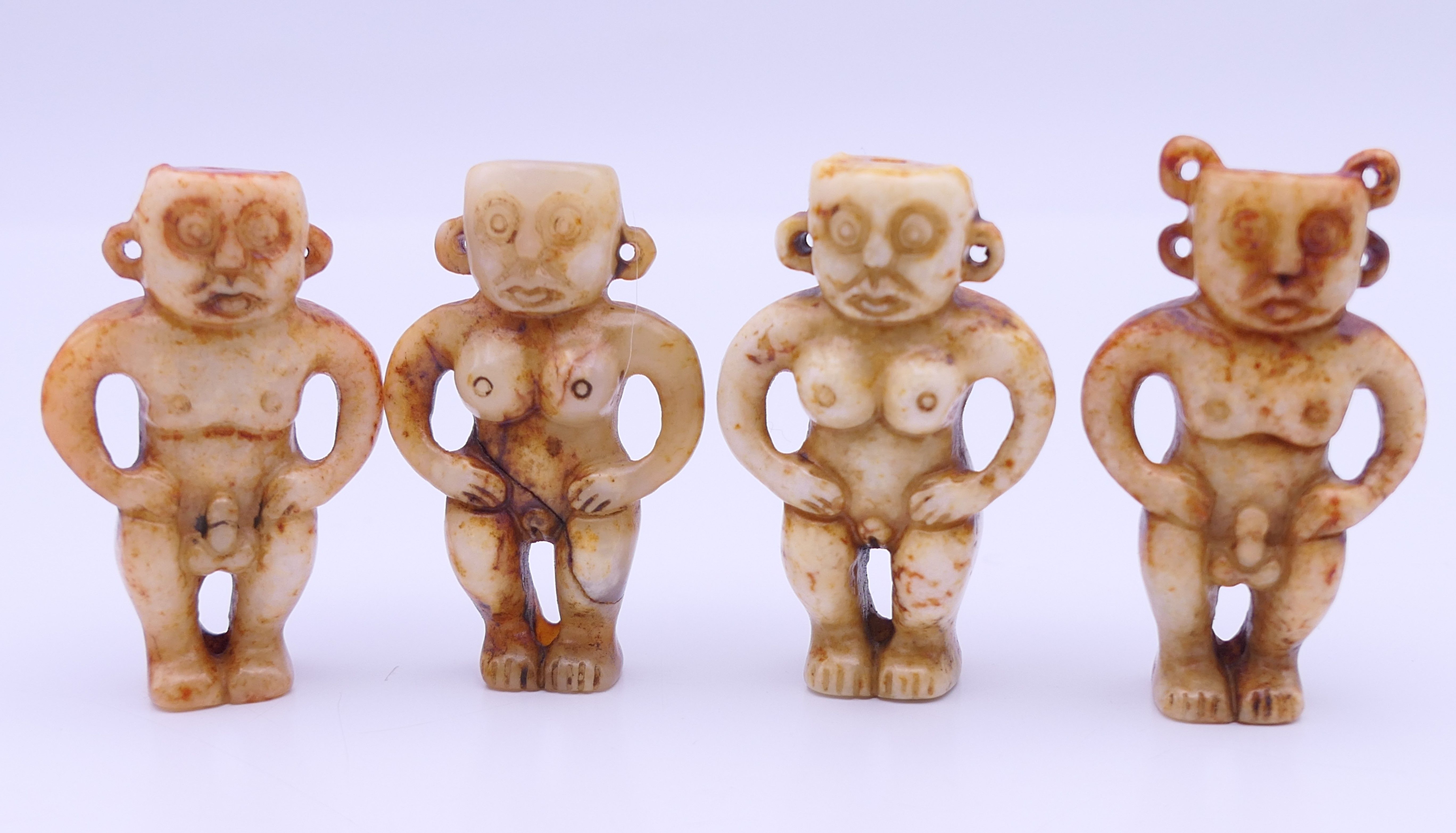 Nine Chinese fertility beads (seven male and two female), Han Dynasty. Each approximately 4 cm high. - Image 12 of 17