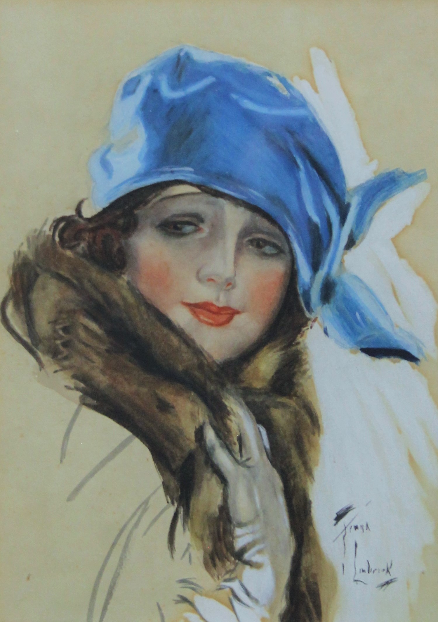 FRANK LIMBRICK, watercolour Portrait of a Young Lady and another of a Courting Couple,