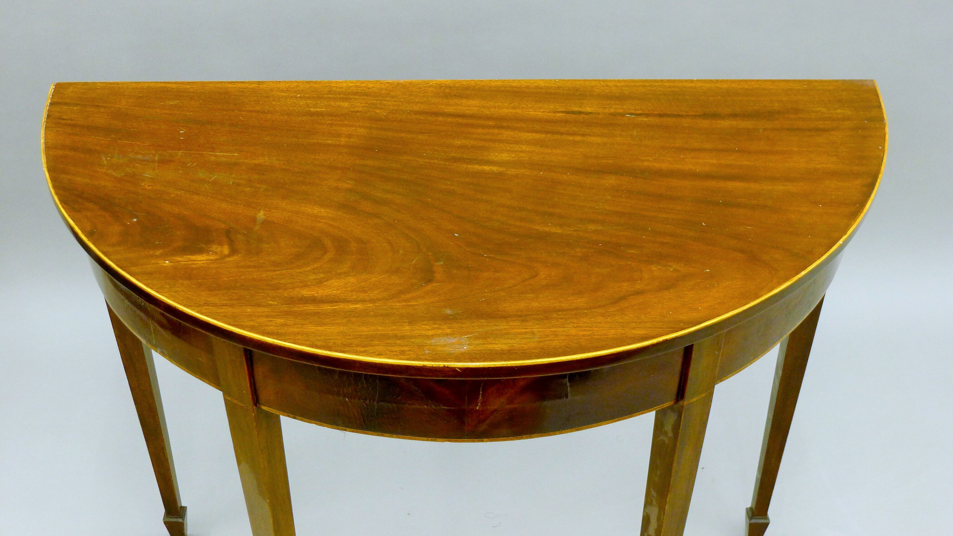 A 19th century mahogany demi lune side table. 91.5 cm wide. - Image 3 of 4