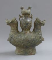 A Chinese archaistic style bronze ram form censer. 31 cm high.