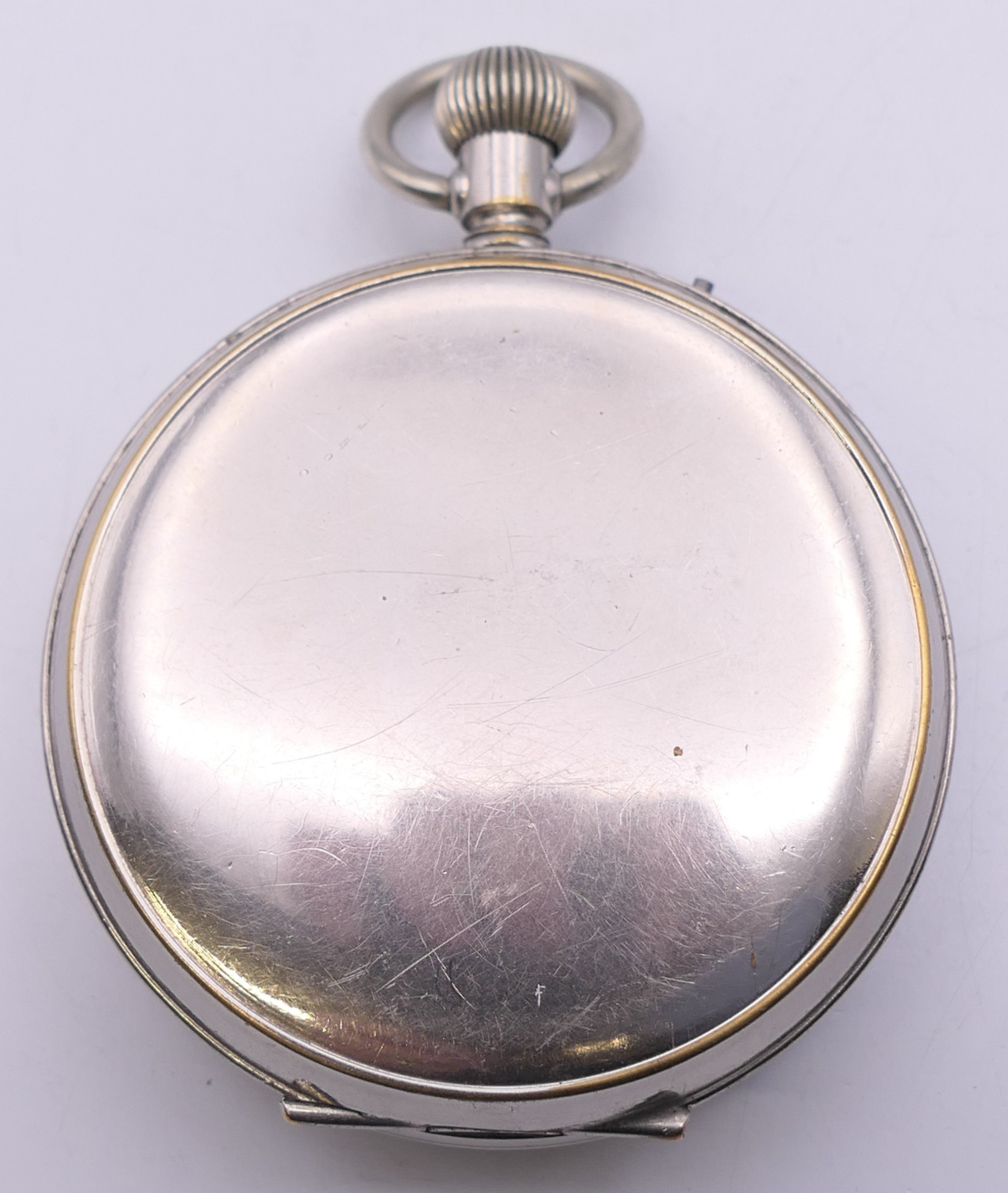 A Remontoir Perfectionne silver plated Goliath pocket watch. 6.5 cm diameter. - Image 2 of 5
