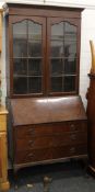 An early 20th century mahogany bureau bookcase. 90 cm wide.