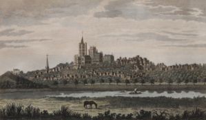 An Antique View of the City of Ely, print, framed and glazed. 28.5 x 18.5 cm.