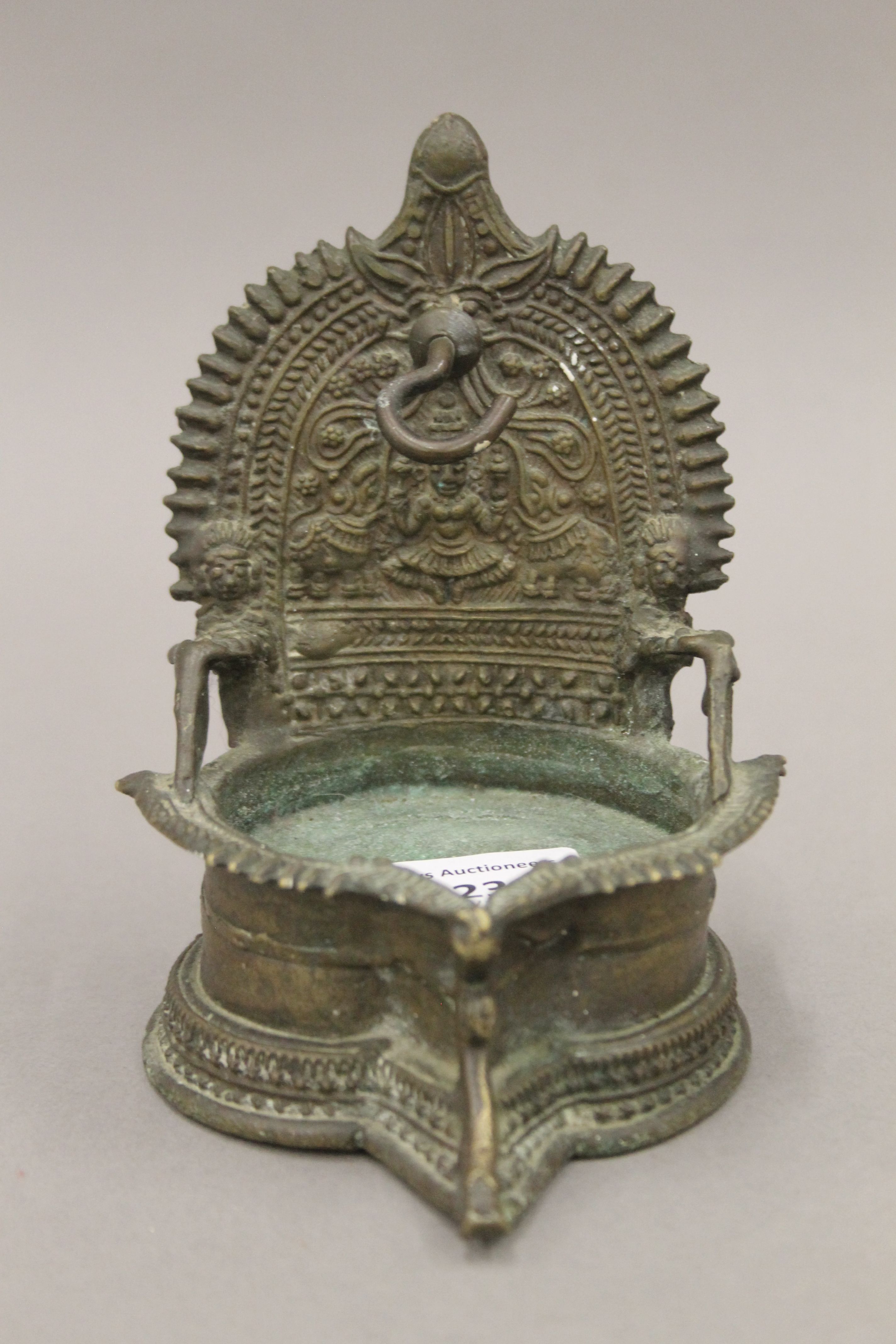 A Tibetan bronze shrine and a model of Buddha. The former 13 cm high. - Image 2 of 3