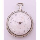 A Jacob Sumpter Dook silver pair cased pocket watch, the movement with engraved Masonic emblem. 5.