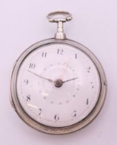 A Jacob Sumpter Dook silver pair cased pocket watch, the movement with engraved Masonic emblem. 5.