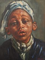 ANDREW VICARI, Negro Boy with Turban, oil on board, framed. 43.5 x 57 cm.