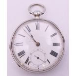 A Waltham silver open face pocket watch (glass loose), inscribed Waltham Mass,