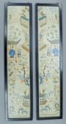 A pair of 19th century Chinese framed and glazed sleeve panels. 12 x 51.5 cm overall.