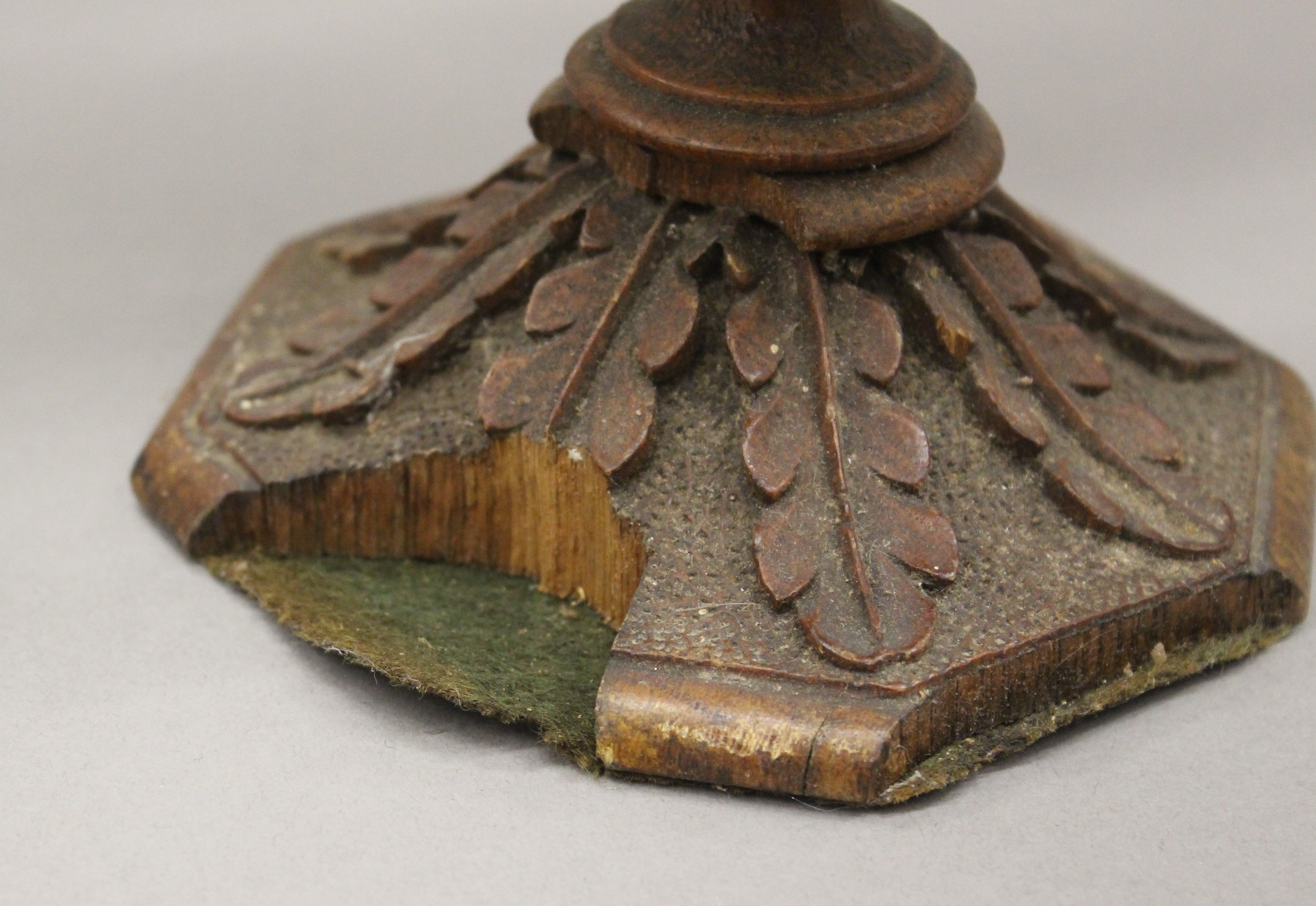 A carved oak cup and cover. 24 cm high. - Image 2 of 7