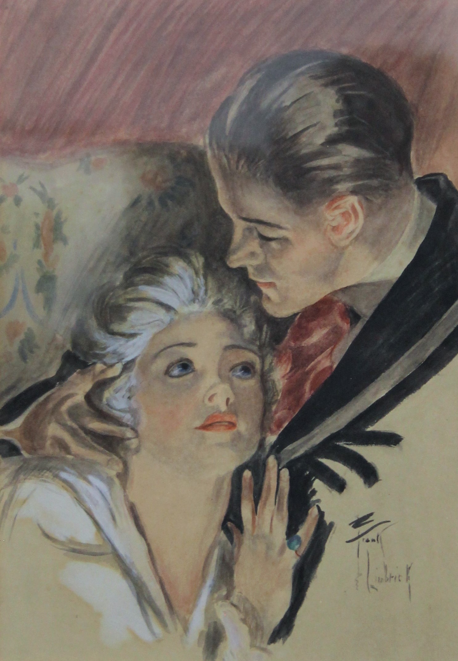 FRANK LIMBRICK, watercolour Portrait of a Young Lady and another of a Courting Couple, - Image 4 of 6