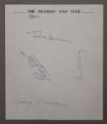 A page of The Beatles' Fan Club headed paper bearing signatures - John Lennon, Paul McCartney,