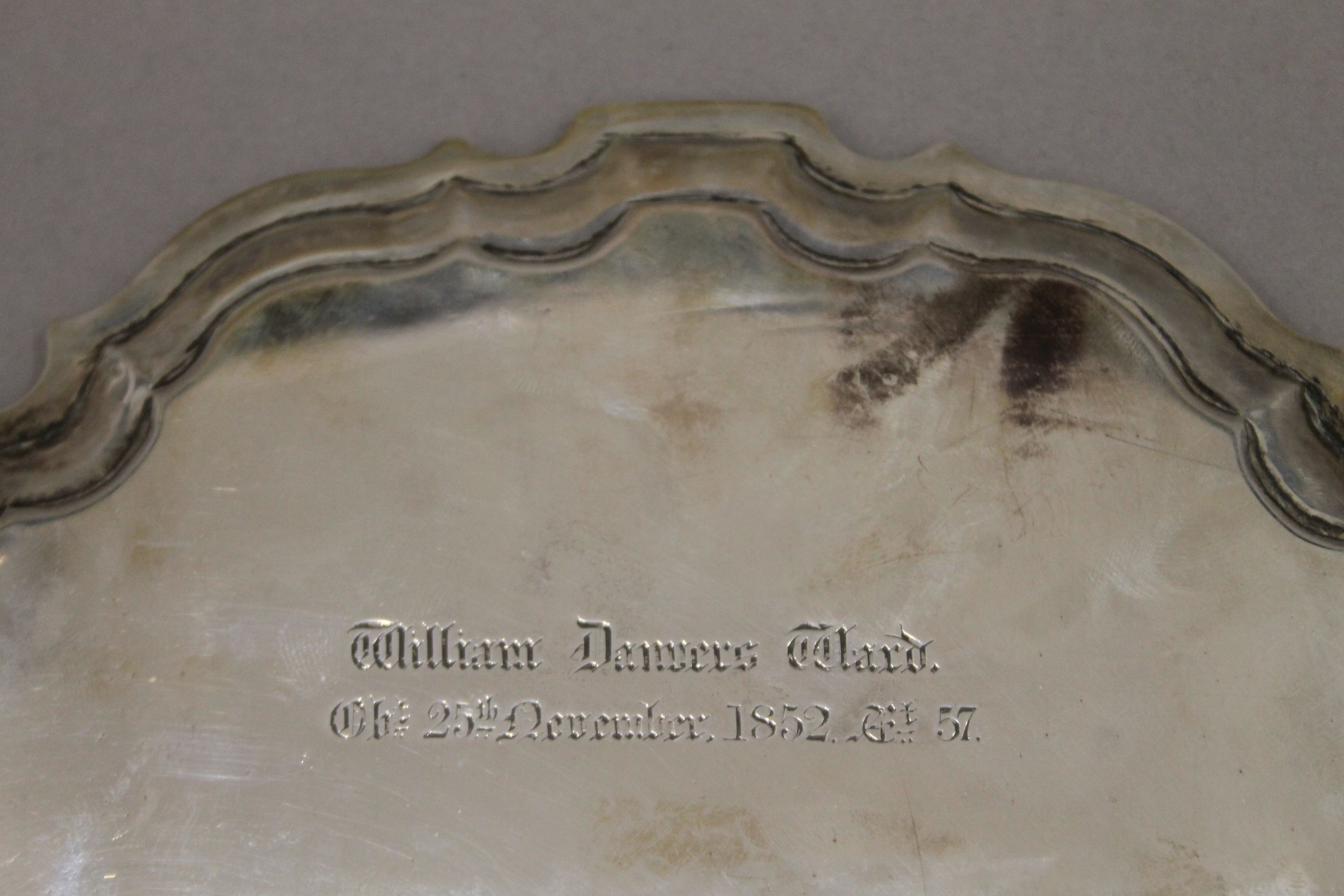 A Victorian silver salver, inscribed William Damers Ward 25th December 1852. 19.5 cm diameter. - Image 6 of 7