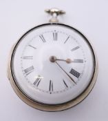 A Langford of London silver pair cased pocket watch, hallmarked for London 1814. 5.5 cm diameter.