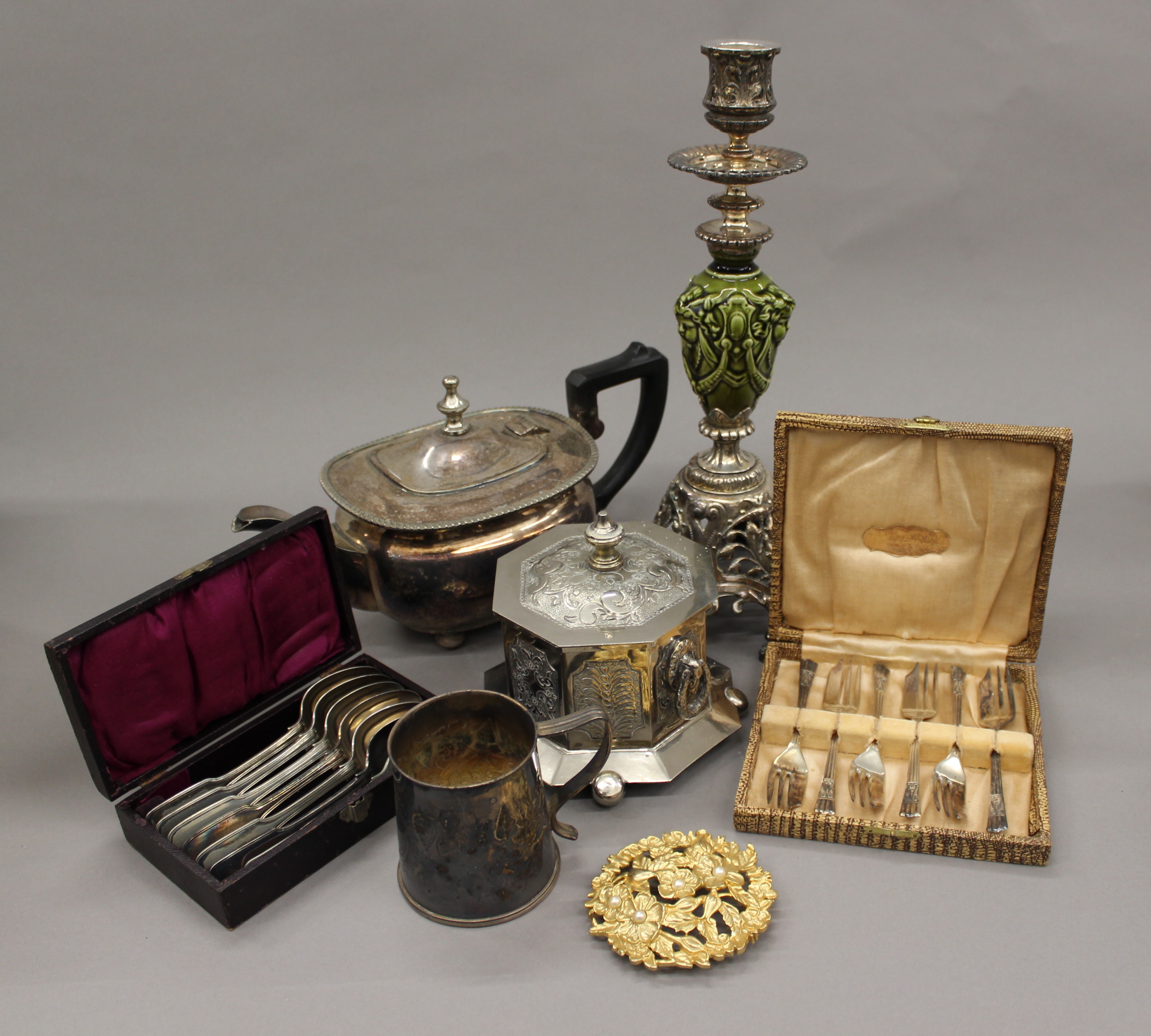 A quantity of various silver plate, metalware, etc.