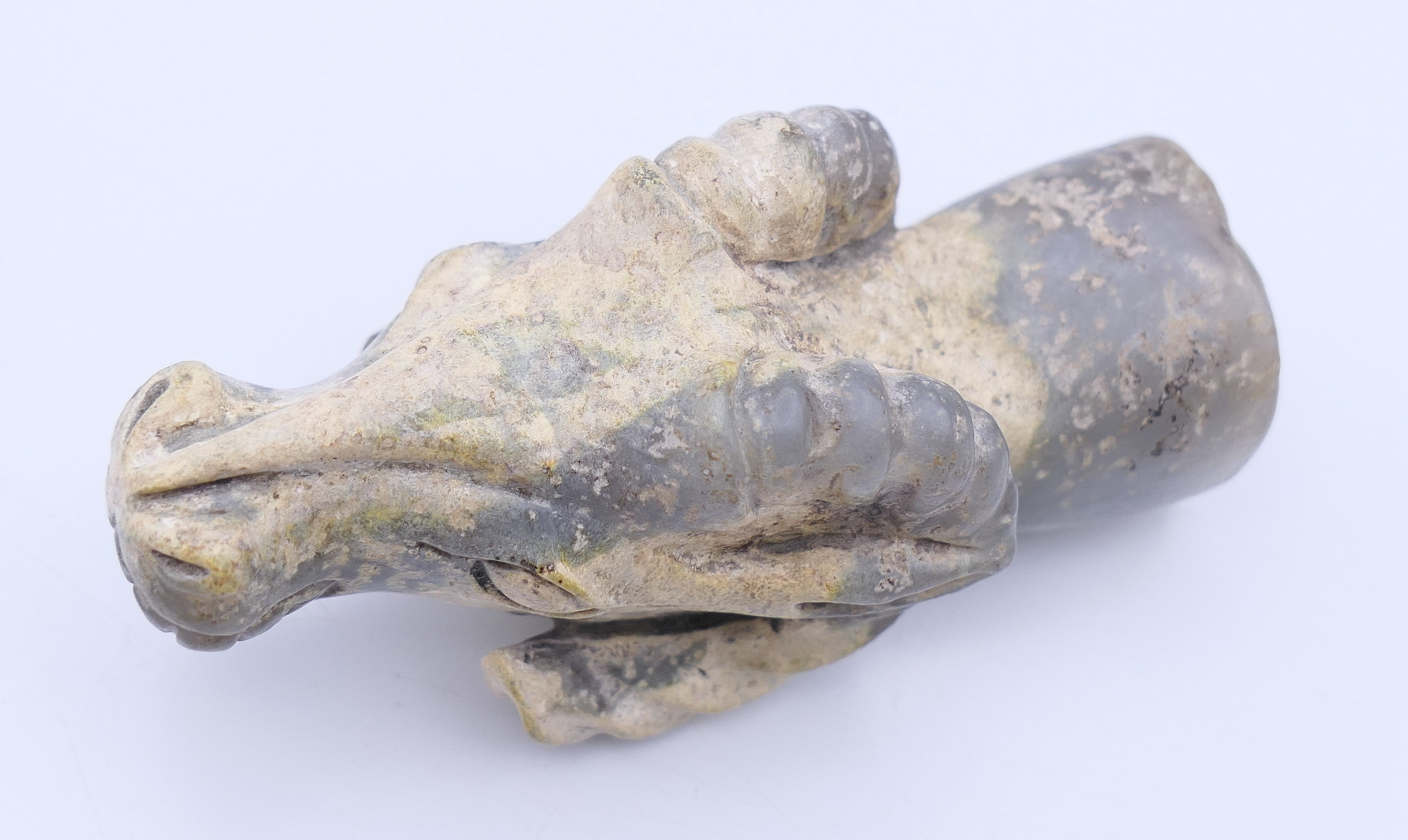 A Chinese white and grey jade rams head, Han Dynasty. 9.5 cm long. - Image 3 of 7