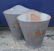 A pair of iron grape pickers buckets. 61 cm high.