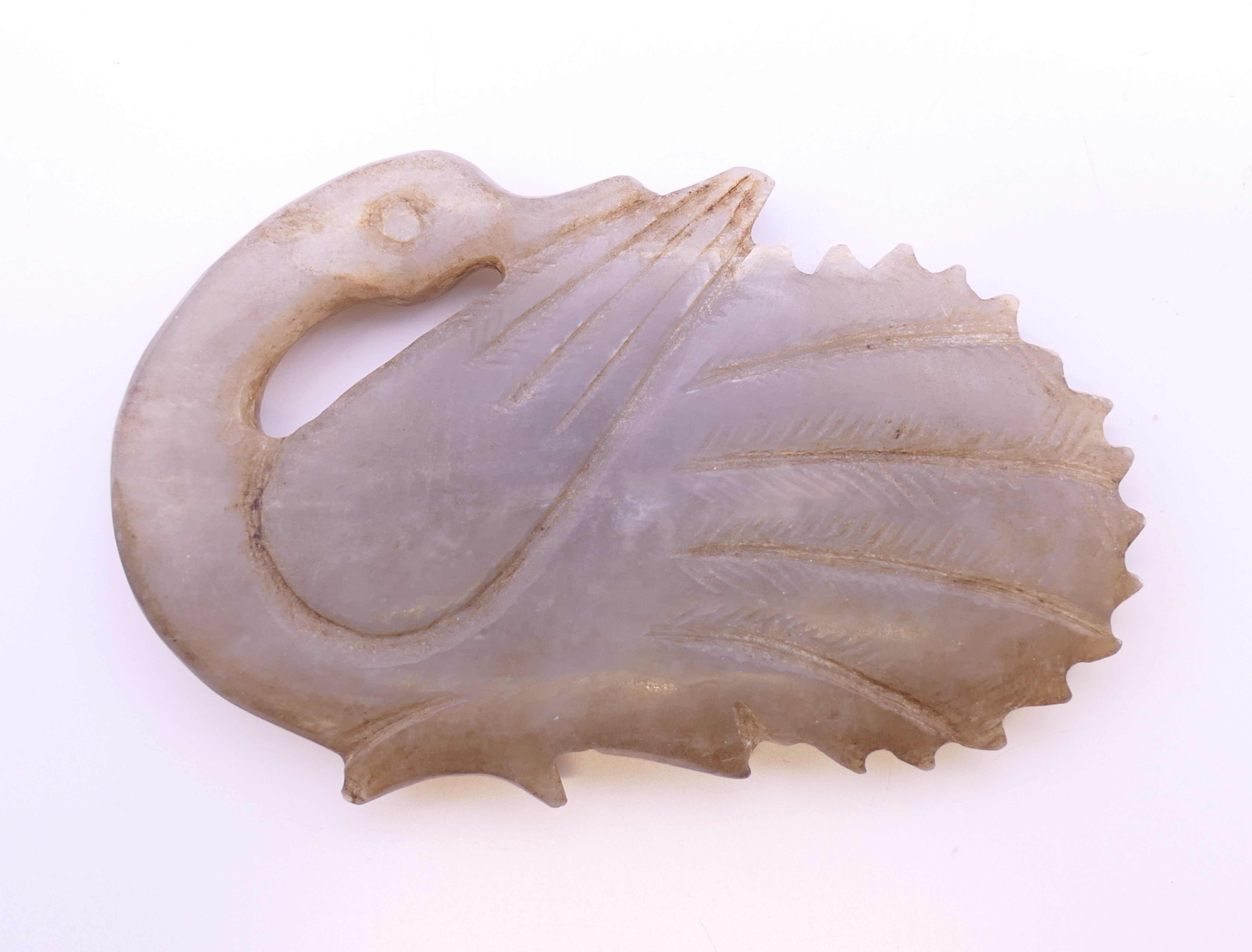 A Chinese light grey jade goose, Qing Dynasty. 5.5 cm long.