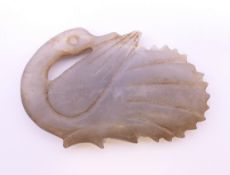 A Chinese light grey jade goose, Qing Dynasty. 5.5 cm long.