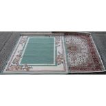 A red ground rug and a green ground rug.