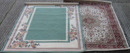 A red ground rug and a green ground rug.