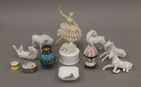 A small quantity of miscellaneous porcelain, including scent bottle, blanc de chine horses, etc.
