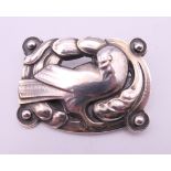 A vintage Georg Jensen rectangular silver brooch with dove design, numbered 209. 4.25 cm wide.