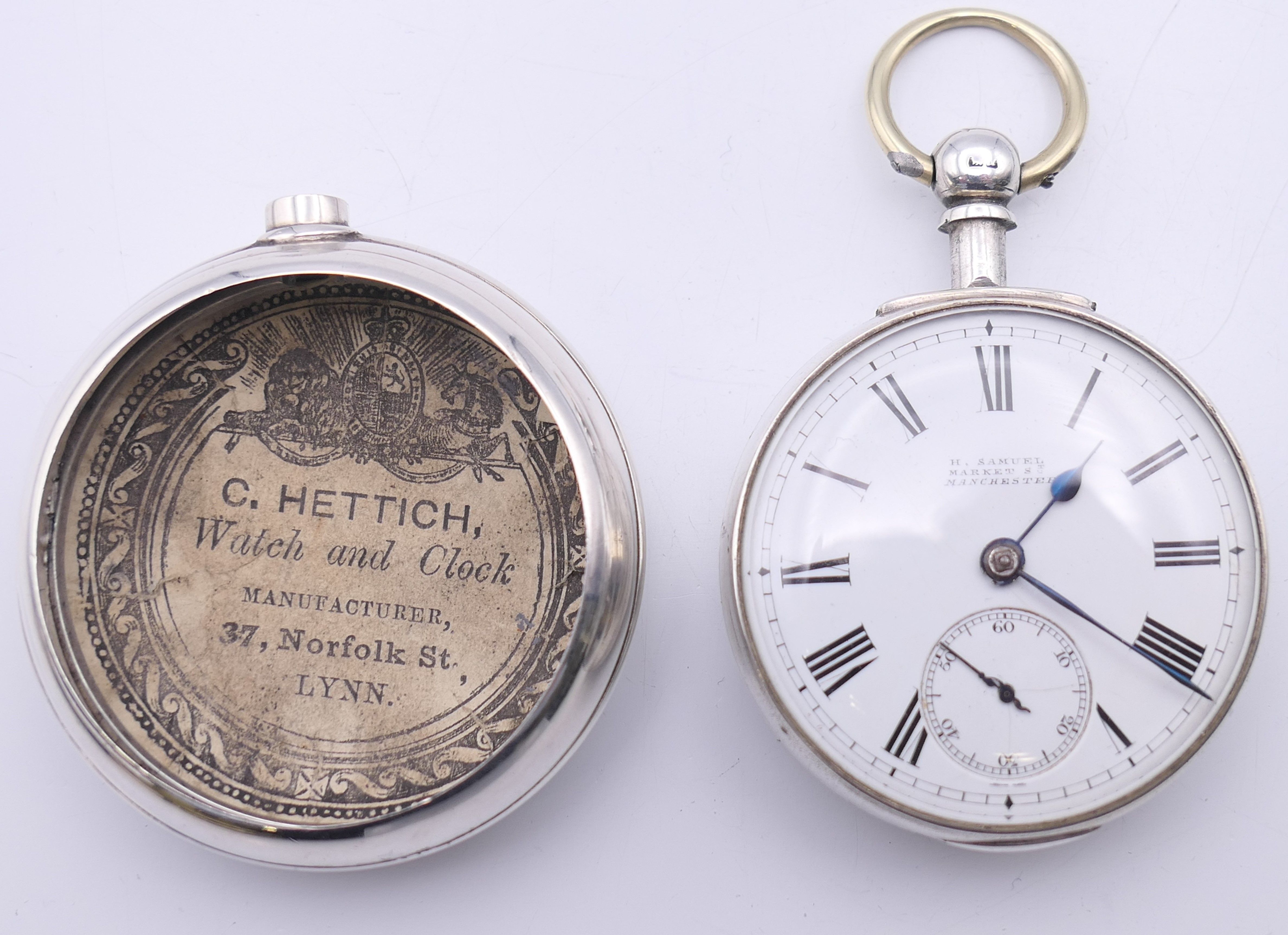 An H Samuel silver pair cased pocket watch, hallmarked for Chester 1887, serial number 67779. - Image 4 of 10