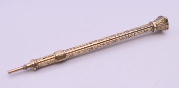 A Victorian propelling pencil. 9.58 cm long.