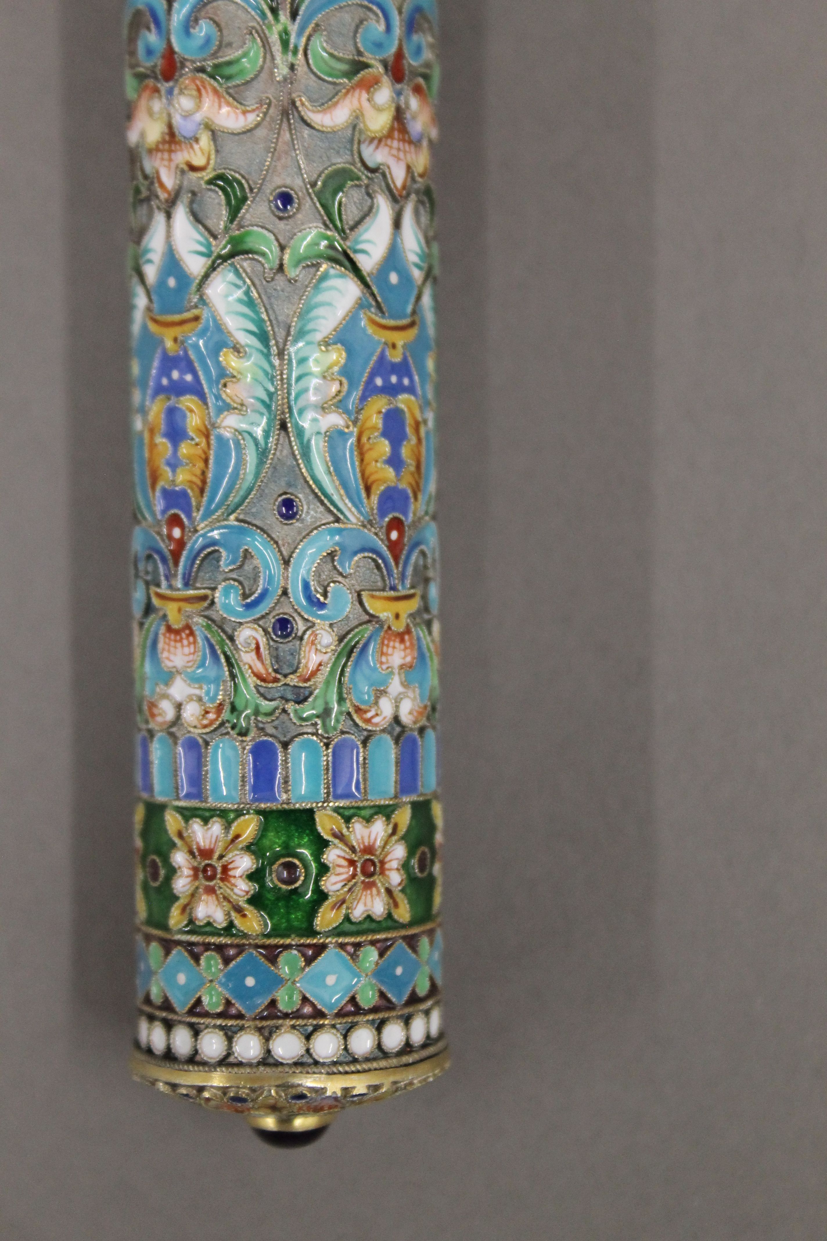 An enamelled decorated silver gilt cigar holder, bearing Russian marks. 19 cm long. - Image 3 of 5