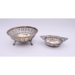 Two small pierced silver bon bon dishes. The largest 10 cm diameter. 112.6 grammes.