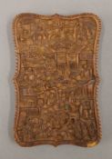 A Canton carved wooden card case. 10.5 cm high.