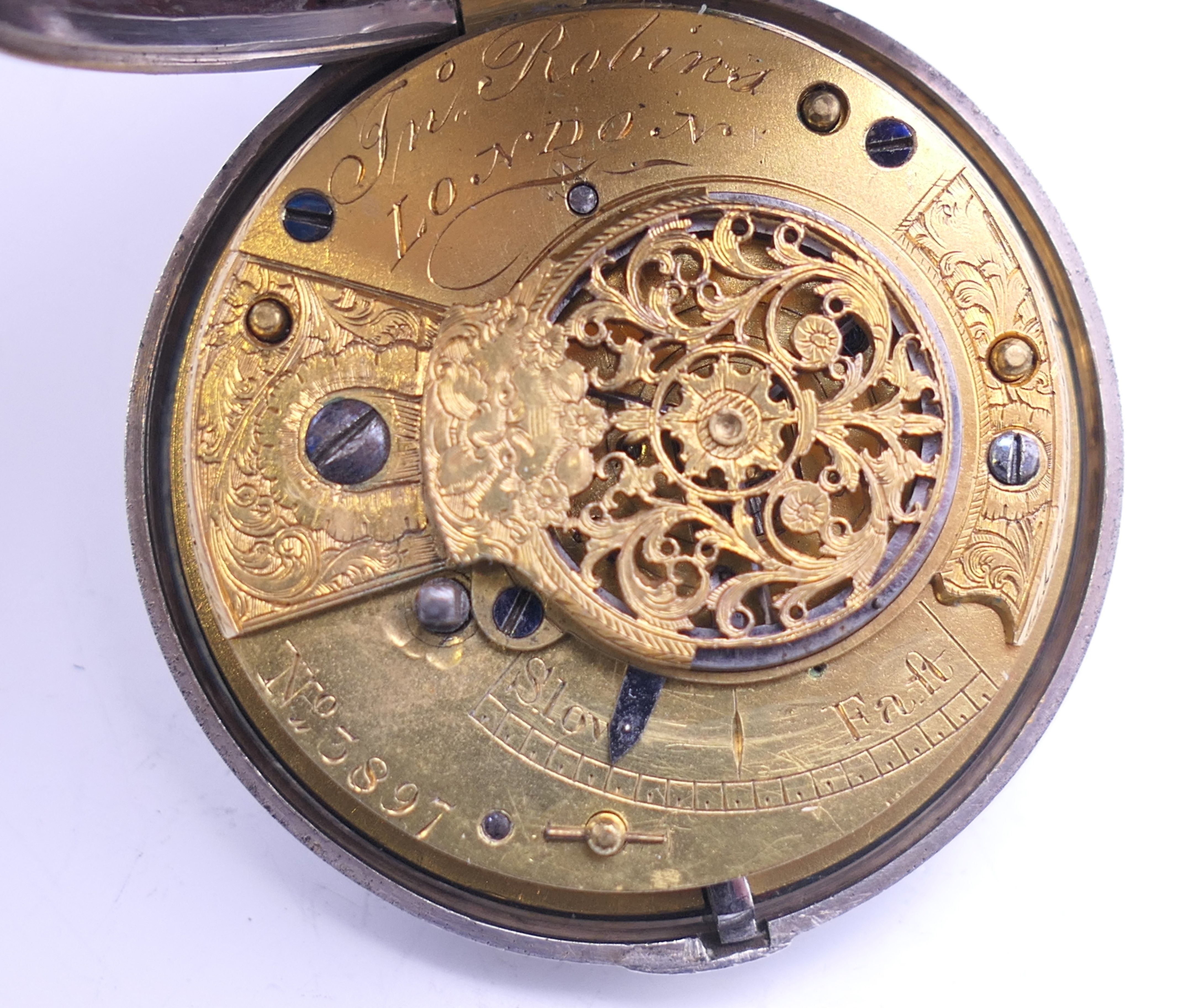 A J Robins silver pair cased pocket watch, London 1825, numbered 3897, - Image 9 of 9