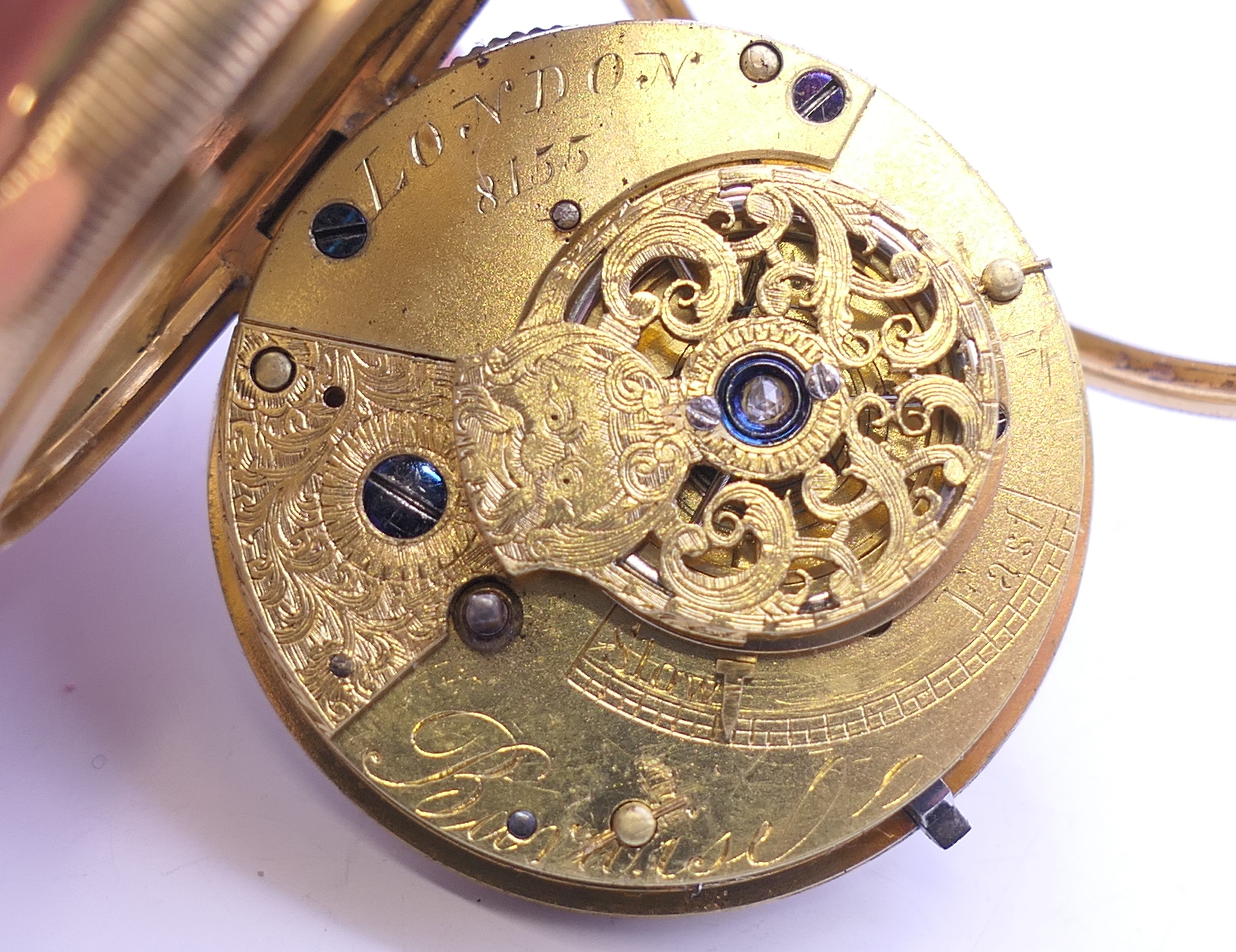 A Barwise 18 ct gold pocket watch, hallmarked for 1821. 4 cm diameter. 96.6 grammes total weight. - Image 10 of 11