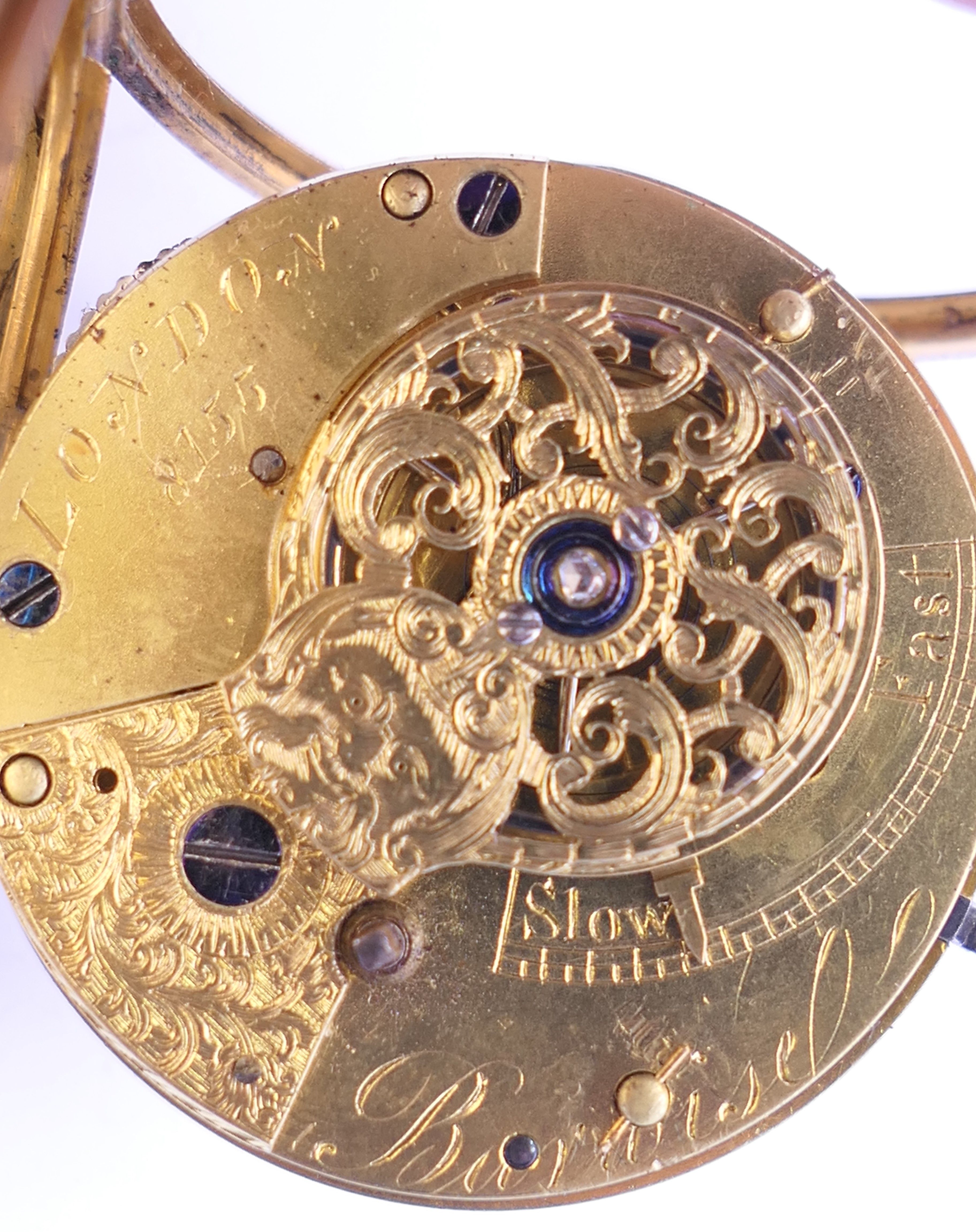 A Barwise 18 ct gold pocket watch, hallmarked for 1821. 4 cm diameter. 96.6 grammes total weight. - Image 9 of 11