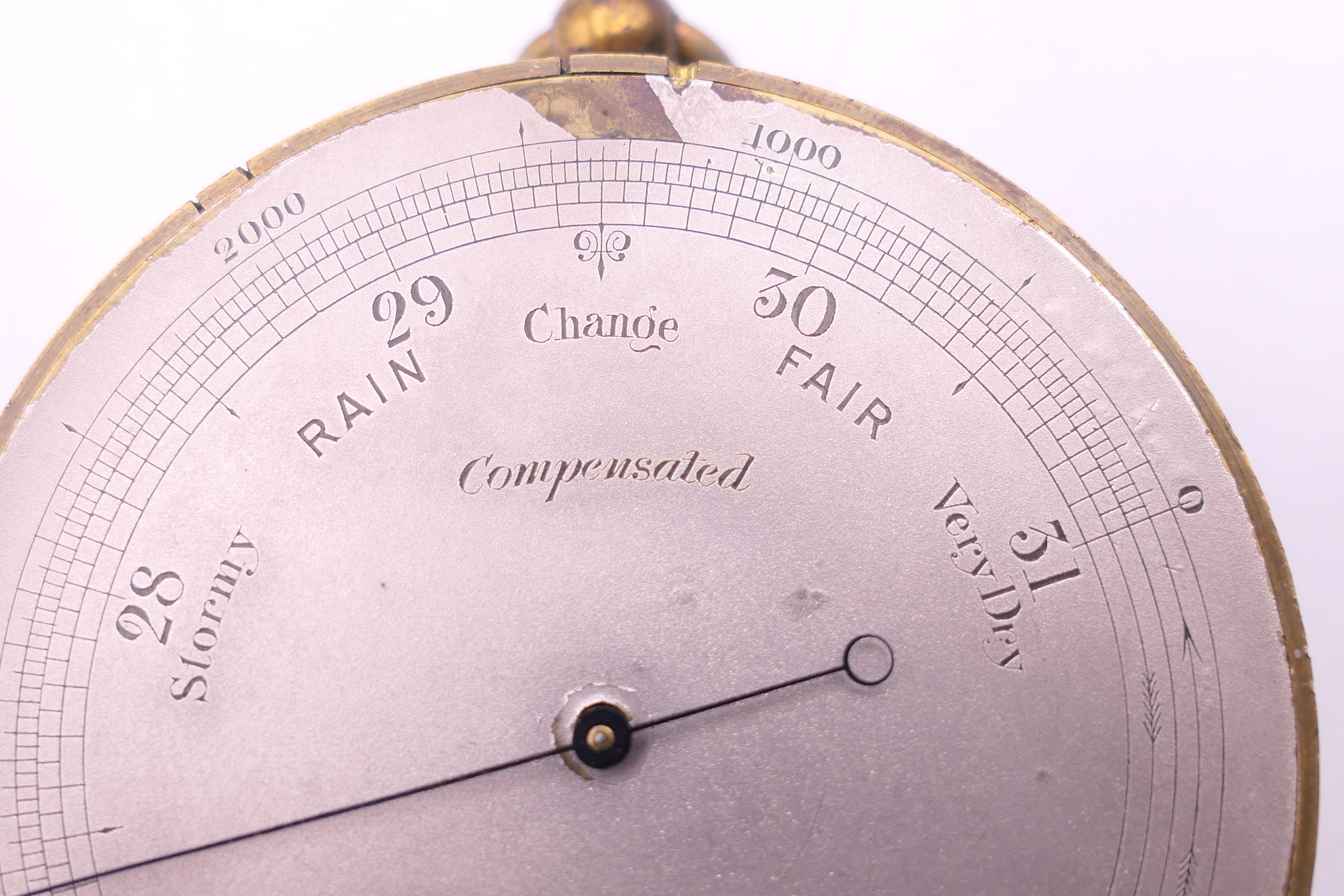 A Negretti & Zambra of London brass barometer, in original case, numbered 17423. 7 cm diameter. - Image 9 of 15